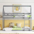 MAYEERTY Twin Rubber Wood Floor BUnk Bed with Ladder, Guardrails, House Shaped Bunk Bed White