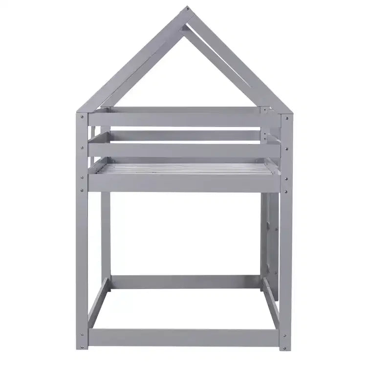 Lit superposé double en bois d'hévéa avec échelle, barrières de sécurité, lit superposé en forme de maison blanc