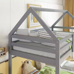 Lit superposé double en bois d'hévéa avec échelle, barrières de sécurité, lit superposé en forme de maison blanc