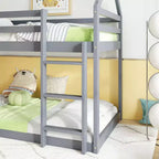 Lit superposé double en bois d'hévéa avec échelle, barrières de sécurité, lit superposé en forme de maison blanc