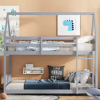 MAYEERTY Twin House Floor Bunk Bed with Headboards, Footboards and Guardrails Gray