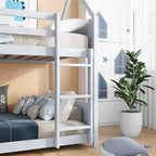 Lits superposés jumeaux avec têtes, pieds de lit et balustrades Gris