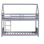 Lits superposés jumeaux avec têtes, pieds de lit et balustrades Gris