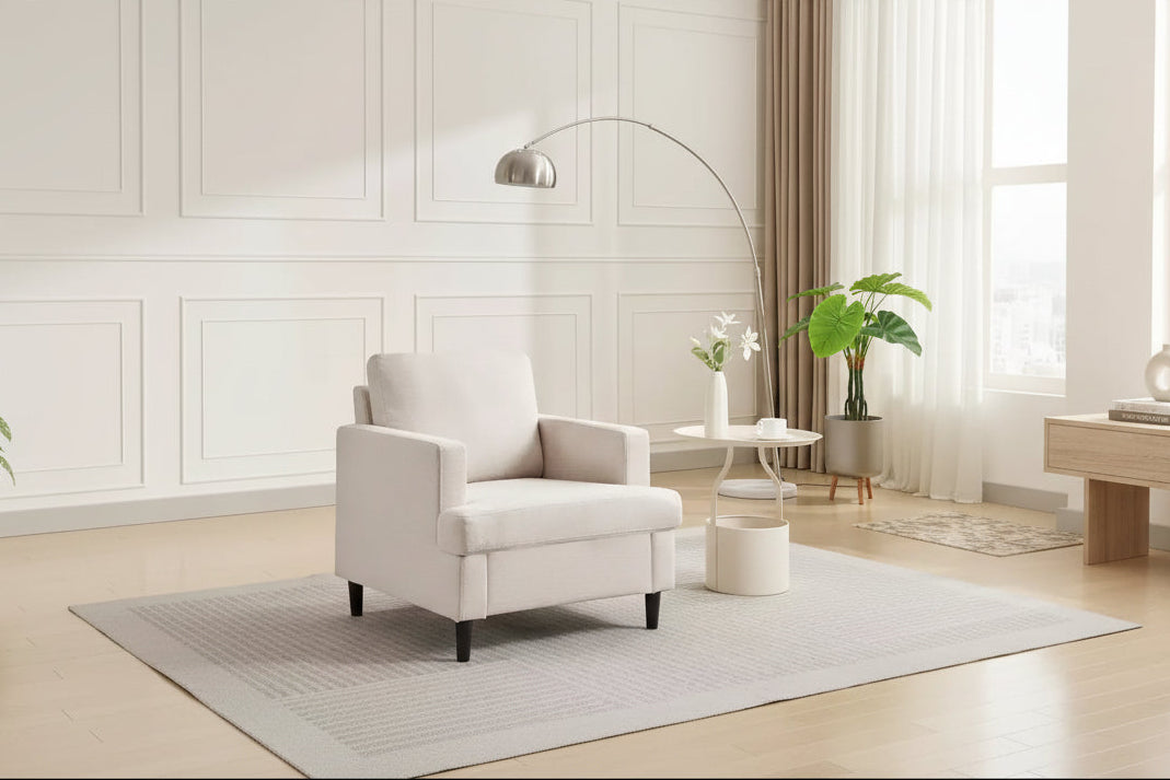 Fauteuil d'appoint, Fauteuil de salon en lin, Fauteuil moderne du milieu du siècle, Fauteuil de lecture confortable, Fauteuil de canapé rembourré pour salon, chambre à coucher