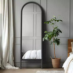 PexFix 21 in. W x 64 in. H Ladder-Style Arched Solid Wood Framed Mirror in Black