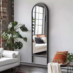 Miroir encadré en bois massif noir, style échelle, avec arc, 21 po l. x 64 po H