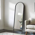 Miroir encadré en bois massif noir, style échelle, avec arc, 21 po l. x 64 po H
