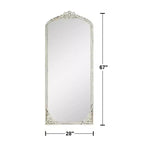 Miroir pleine longueur sculpté en bois massif encadré, arche rustique, 28 po L x 67 po H, blanc vieilli