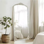 Miroir pleine longueur sculpté en bois massif encadré, arche rustique, 28 po L x 67 po H, blanc vieilli