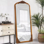 Miroir pleine longueur sculpté DIY rustique encadré en bois massif à arche de 30 po L x 69 po H, couleur or