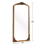 Miroir pleine longueur sculpté DIY rustique encadré en bois massif à arche de 30 po L x 69 po H, couleur or