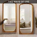 Miroir pleine longueur sculpté DIY rustique encadré en bois massif à arche de 30 po L x 69 po H, couleur or