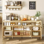 Buffet de salle à manger cannelé de 167 cm avec 4 portes, buffet de cuisine moderne avec portes cannelées