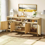 Buffet de salle à manger cannelé de 167 cm avec 4 portes, buffet de cuisine moderne avec portes cannelées