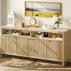 Buffet de salle à manger cannelé de 167 cm avec 4 portes, buffet de cuisine moderne avec portes cannelées