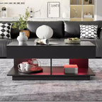 Table basse moderne relevable, 2 tiroirs cachés au fini lustré, table centrale rectangulaire multifonctionnelle pour salon