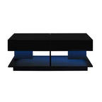 Table basse moderne relevable, 2 tiroirs cachés au fini lustré, table centrale rectangulaire multifonctionnelle pour salon