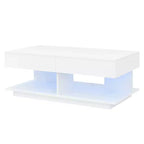 Table basse moderne relevable, 2 tiroirs cachés au fini lustré, table centrale rectangulaire multifonctionnelle pour salon