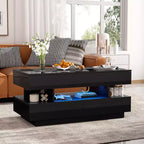Table basse moderne relevable, 2 tiroirs cachés au fini lustré, table centrale rectangulaire multifonctionnelle pour salon