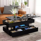 Okak Modern Lift-Top Coffee Table, 2 Hidden Drawers in High Gloss Finish, Rectangle Multi-Functional Accent Center Table for Living Room