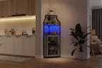 Corner Wine Bar Rack Cabinet with Detachable Wine Rack - Bar Cabinet with Glass Holder, Small Sideboard, Buffet Cabinet with Mesh Door