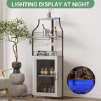 Meuble d'angle de bar à vin avec casier à vin détachable - Meuble de bar avec support en verre, petit buffet, meuble de rangement avec porte en maille