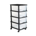VEVOR Plastic Storage Drawers Cart, 4 Drawers Storage Organizer with Wheels, Rolling Closet Organization and Storage Dividers, Transparent&Black