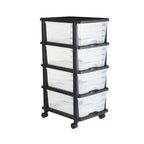 VEVOR Plastic Storage Drawers Cart, 4 Drawers Storage Organizer with Wheels, Rolling Closet Organization and Storage Dividers, Transparent&Black
