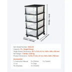 Chariot de rangement en plastique à 4 tiroirs, Organisateur de rangement avec roulettes, Séparateurs de rangement et d'organisation pour placard, Transparent et Noir