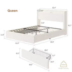 Cadre de lit Boucle avec tête de lit de rangement - Station de charge, lumières LED, cadre de lit plateforme tapissé avec 4 tiroirs de rangement