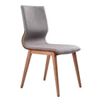 Armen Living,Robin Mid-Century Dining Chair in Walnut Finish and Gray Fabric - Set of 2