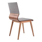 Chaises de salle à manger de style médiéval, placage de noyer, tissu gris