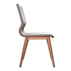 Chaises de salle à manger de style médiéval, placage de noyer, tissu gris