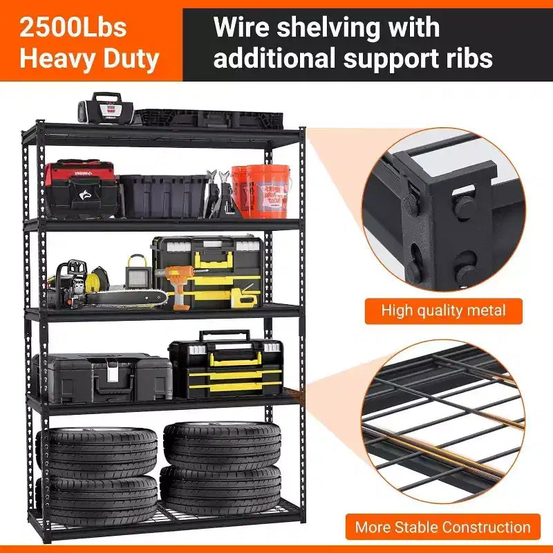 Étagère de garage robuste et réglable, 122 x 46 x 183 cm (L x l x H), étagère de rangement en métal d'une capacité de charge de 1134 kg, montage facile
