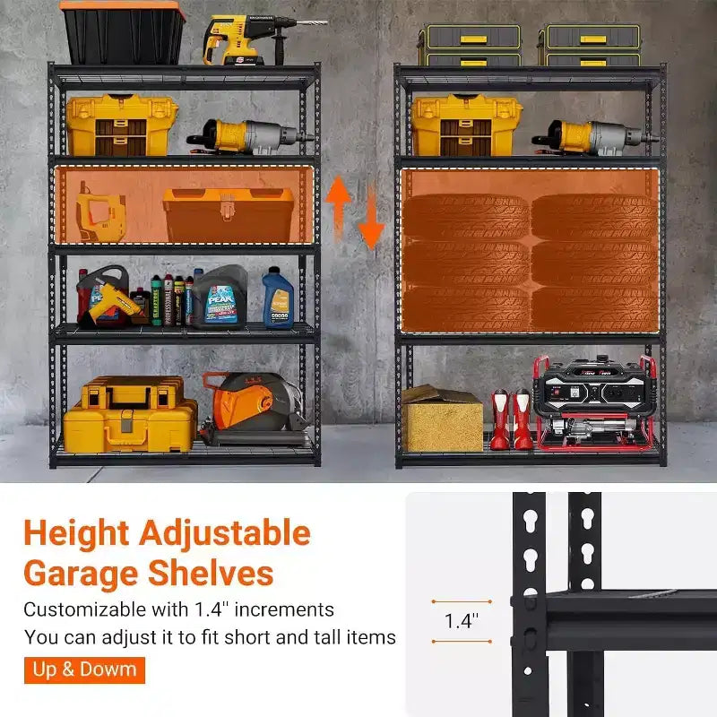 Étagère de garage robuste et réglable, 122 x 46 x 183 cm (L x l x H), étagère de rangement en métal d'une capacité de charge de 1134 kg, montage facile
