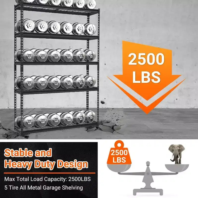 Étagère de garage robuste et réglable, 122 x 46 x 183 cm (L x l x H), étagère de rangement en métal d'une capacité de charge de 1134 kg, montage facile