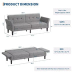 Canapé-lit futon de 89 pouces, canapé-lit moderne avec dossier et accoudoirs réglables, canapé-futon convertible pour salon, chambre à coucher, appartements