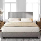 Dyonery Boucle Bed Frame,Gray Upholstered Teddy Fabric Bed Frame with Headboard, Adjustable Headboard, Easy Assembly
