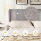 Cadre de lit Boucle, cadre de lit en tissu Teddy gris rembourré avec tête de lit, tête de lit réglable, montage facile