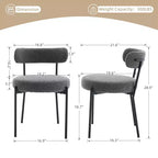 Chaises de salle à manger, chaises du milieu du siècle - Lot de 2 chaises rondes rembourrées en tissu bouclé avec pieds réglables (Gris clair, pieds noirs)