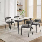 Chaises de salle à manger, chaises du milieu du siècle - Lot de 2 chaises rondes rembourrées en tissu bouclé avec pieds réglables (Gris clair, pieds noirs)