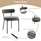 Chaises de salle à manger, chaises du milieu du siècle - Lot de 2 chaises rondes rembourrées en tissu bouclé avec pieds réglables (Gris clair, pieds noirs)