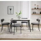 Chaises de salle à manger, chaises du milieu du siècle - Lot de 2 chaises rondes rembourrées en tissu bouclé avec pieds réglables (Gris clair, pieds noirs)