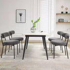 Chaises de salle à manger, chaises du milieu du siècle - Lot de 2 chaises rondes rembourrées en tissu bouclé avec pieds réglables (Gris clair, pieds noirs)