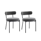 Chaises de salle à manger, chaises du milieu du siècle - Lot de 2 chaises rondes rembourrées en tissu bouclé avec pieds réglables (Gris clair, pieds noirs)