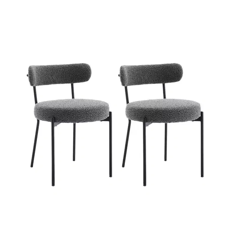 Chaises de salle à manger, chaises du milieu du siècle - Lot de 2 chaises rondes rembourrées en tissu bouclé avec pieds réglables (gris clair, pieds noirs)