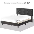 Cadre de lit plateforme avec tête de lit rembourrée, Cadre de lit en tissu de lin avec support à lattes en bois, Cadre de lit en métal robuste, Sans bruit, Gris