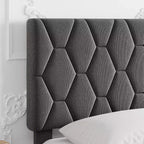 Cadre de lit plateforme avec tête de lit rembourrée, Cadre de lit en tissu de lin avec support à lattes en bois, Cadre de lit en métal robuste, Sans bruit, Gris