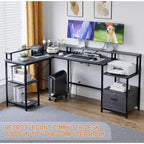 Acekool 76 L-Shaped Reversible Office Desk with File Drawer, Power Outlets, Monitor Shelf & Storage, Gray Corner Desk for Home Office