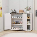 Meuble de rangement à chaussures en bois à 3 niveaux avec portes et étagères ouvertes réglables sur 3 niveaux, coloris naturel/blanc/noyer clair/noir/jaune